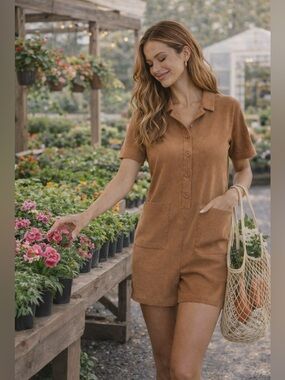 Very J Women's Brown Button-Up Romper